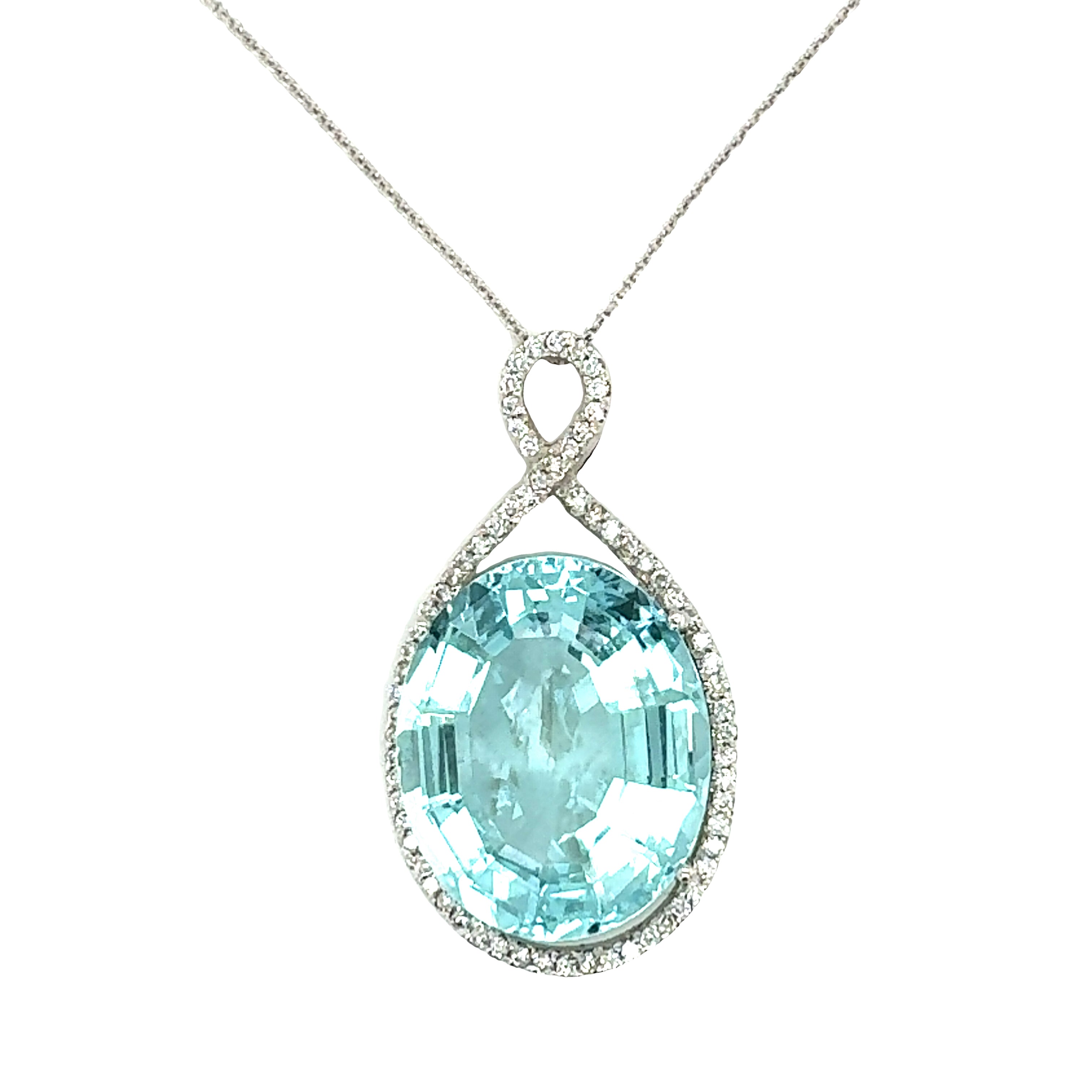 14K White Gold Aquamarine and Diamond Pendant
