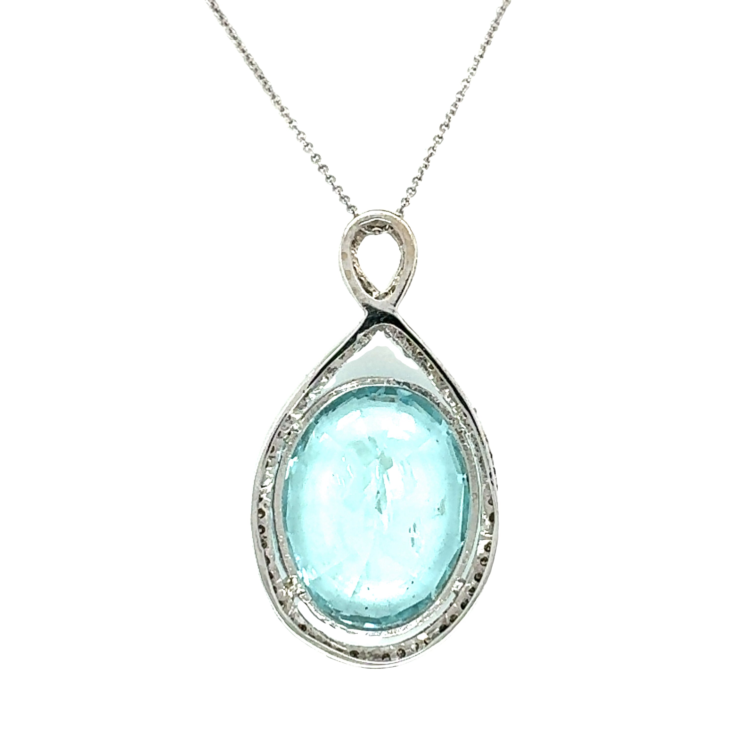 14K White Gold Aquamarine and Diamond Pendant