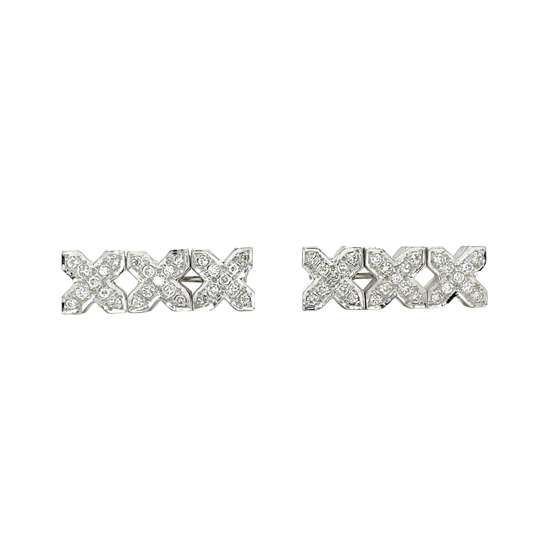 14K White Gold Diamond Link Earrings