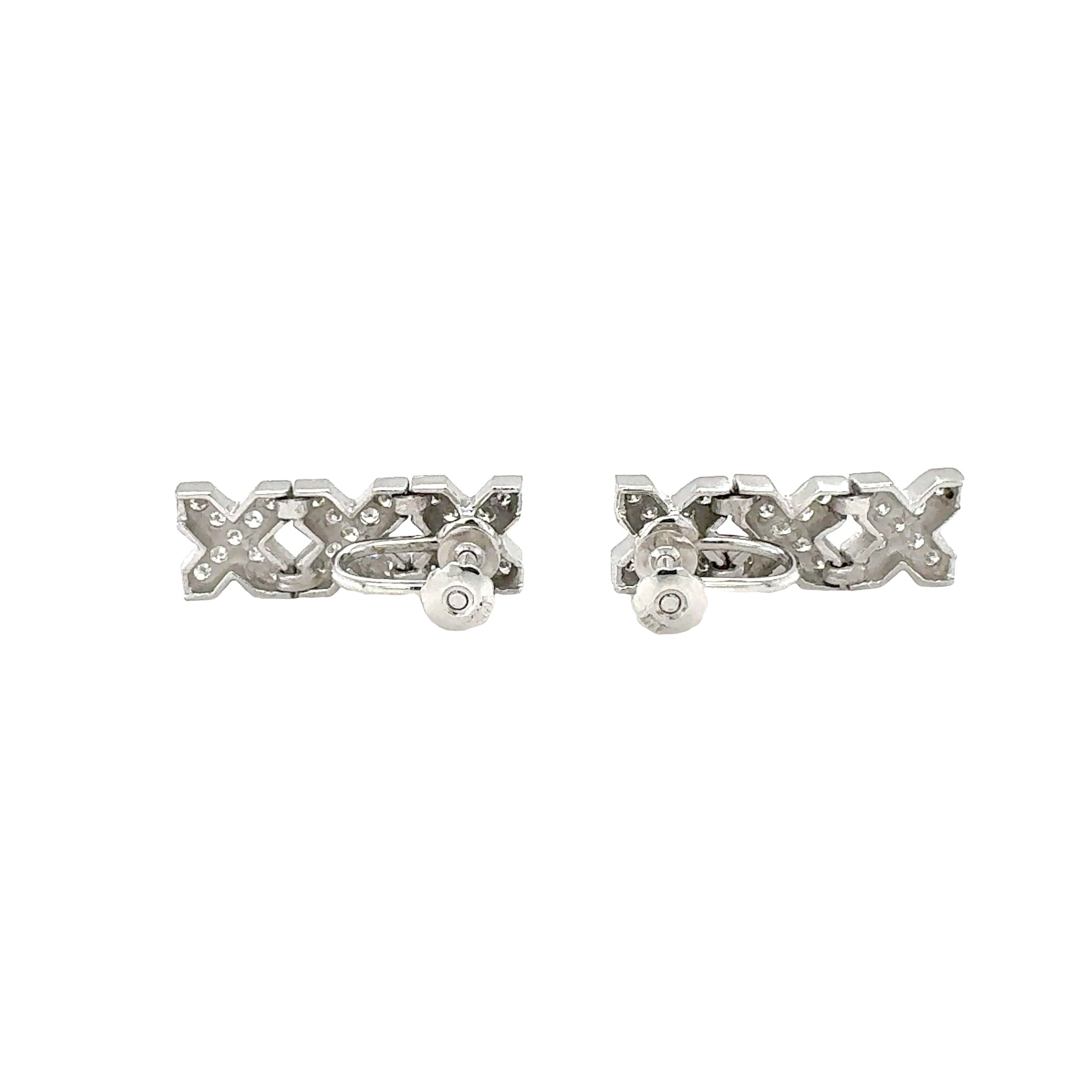 14K White Gold Diamond Link Earrings