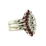14K White Gold Diamond and Ruby  Cluster Ring