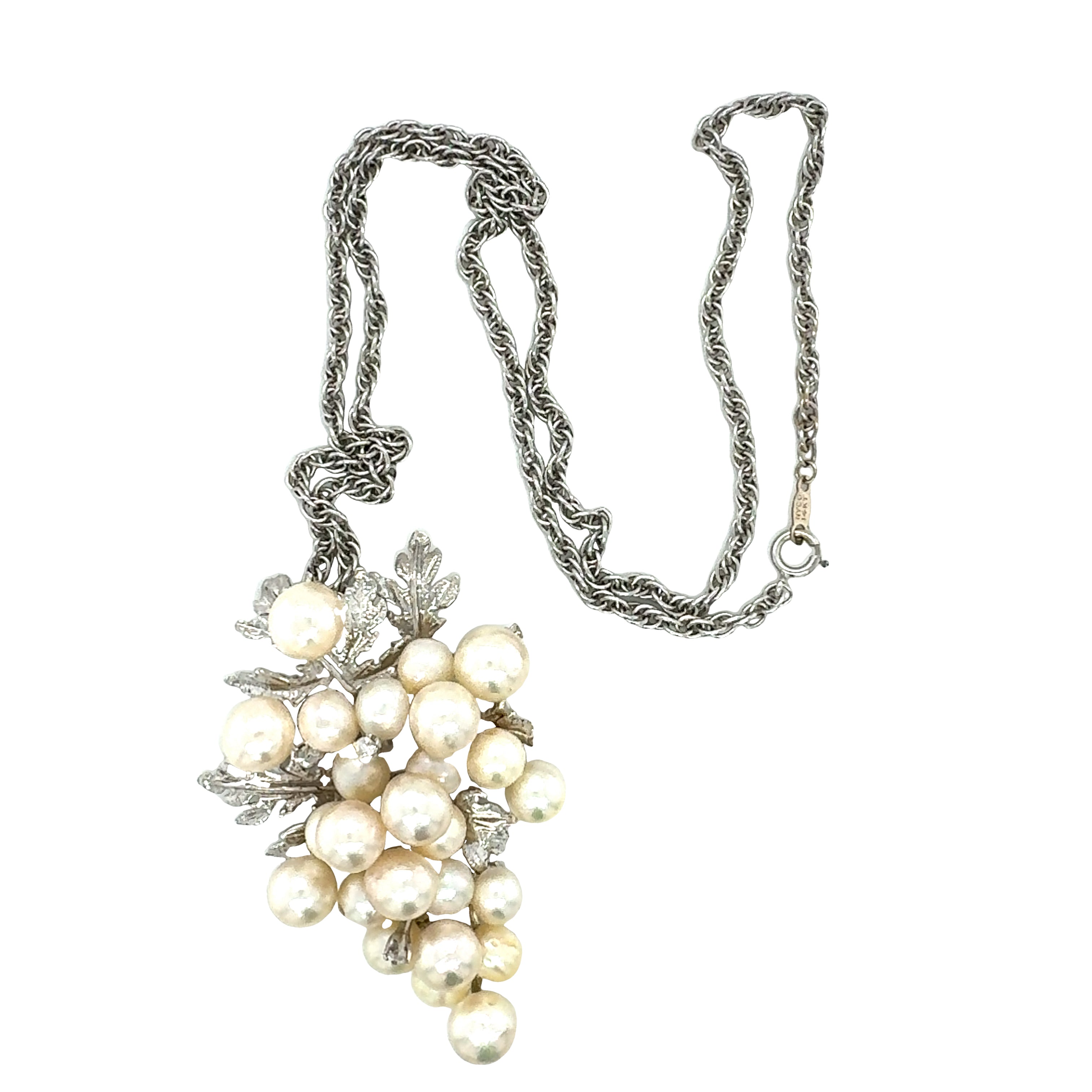14K White Gold Pearl Grape Cluster Pendant
