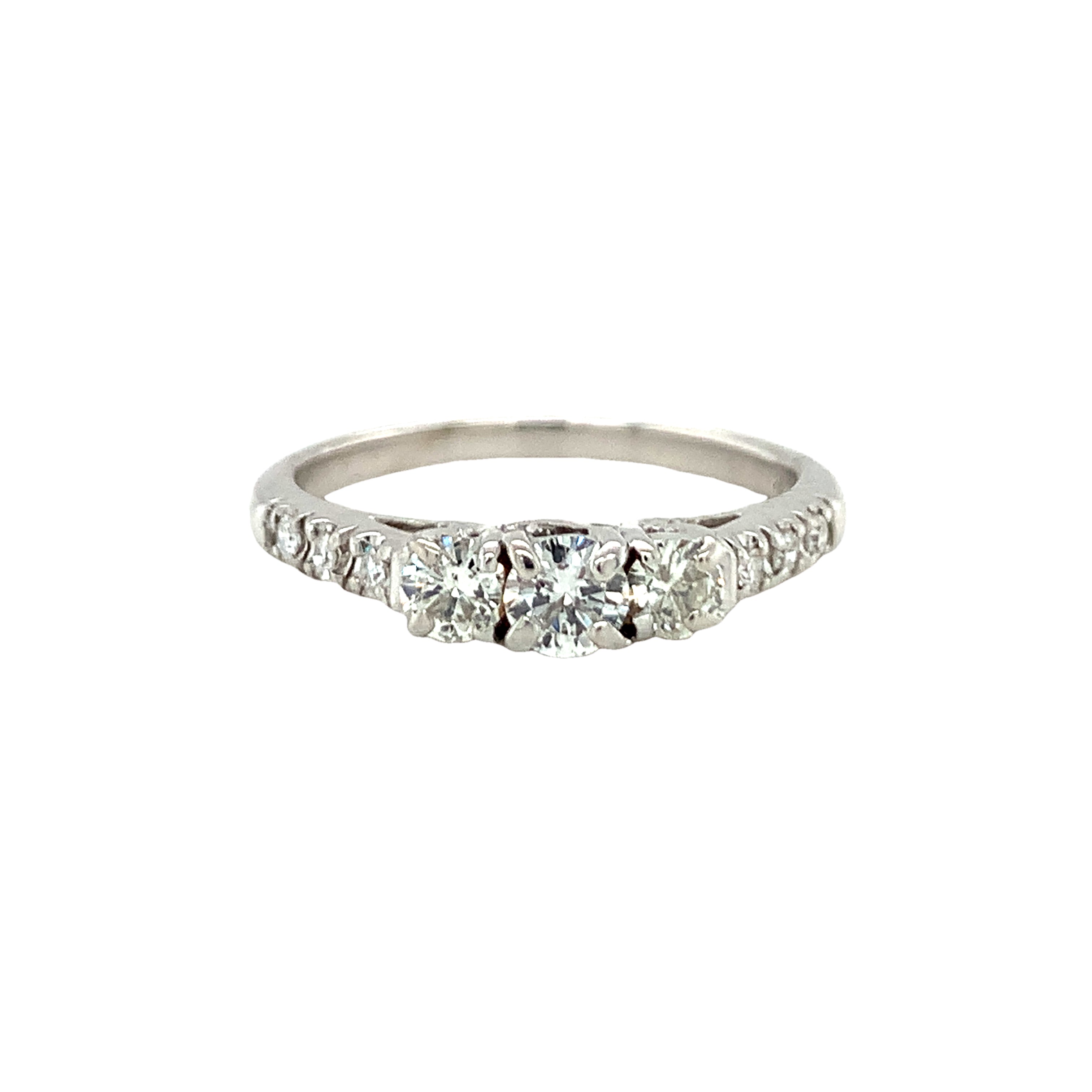 14K White Gold Three-Stone Diamond Ring