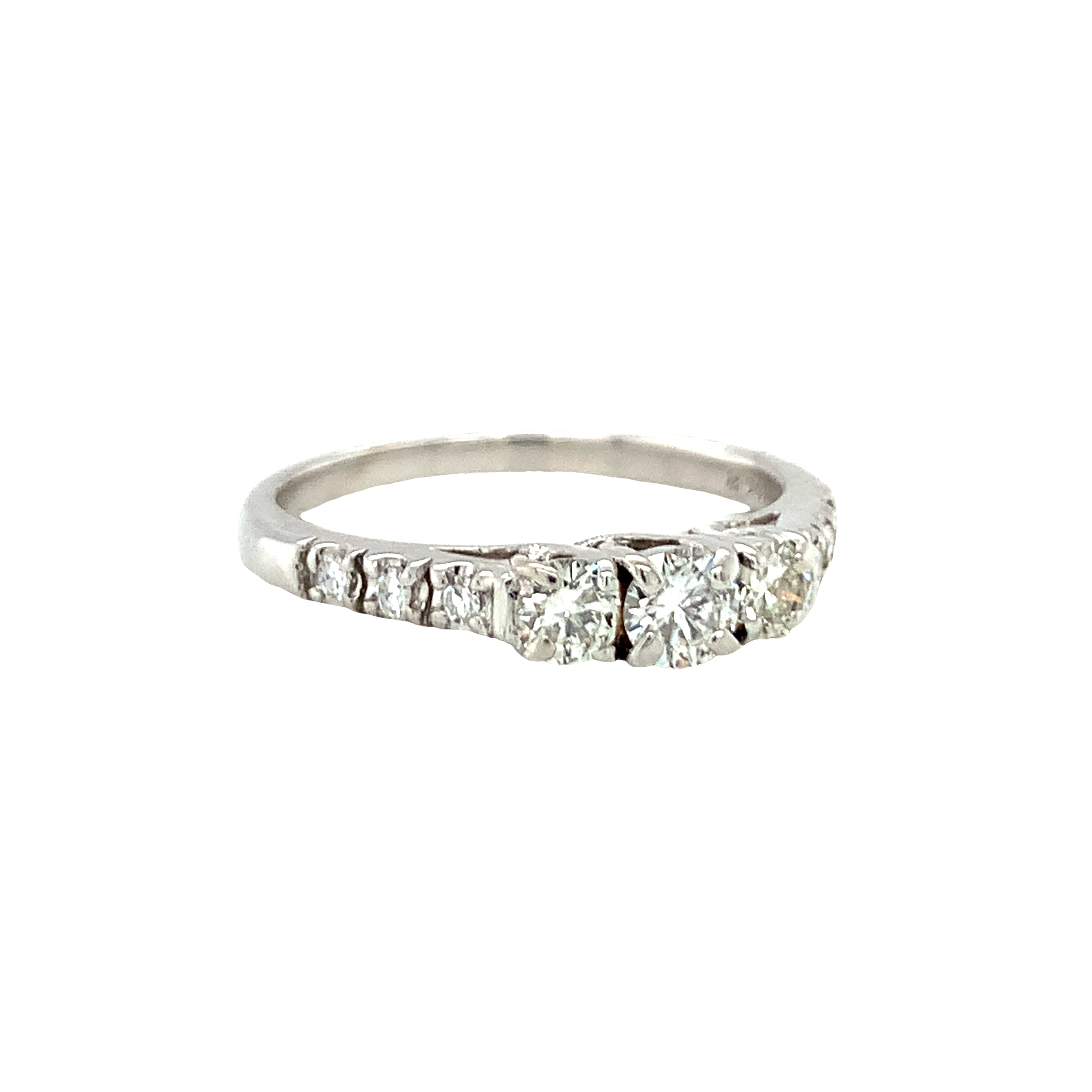 14K White Gold Three-Stone Diamond Ring
