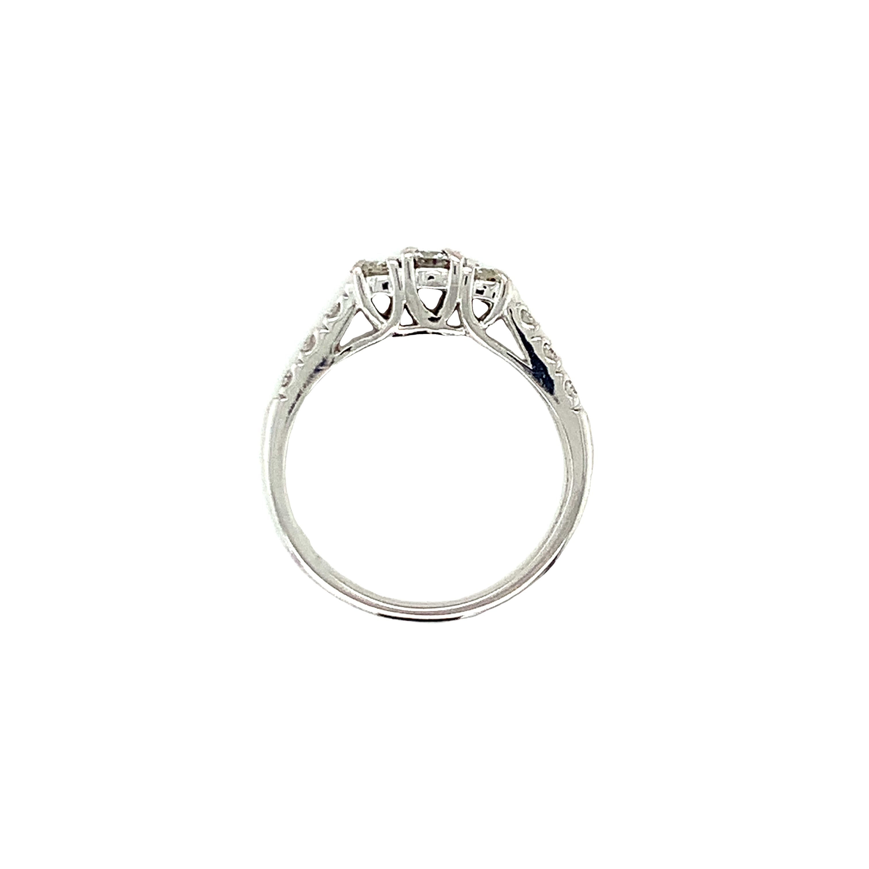 14K White Gold Three-Stone Diamond Ring