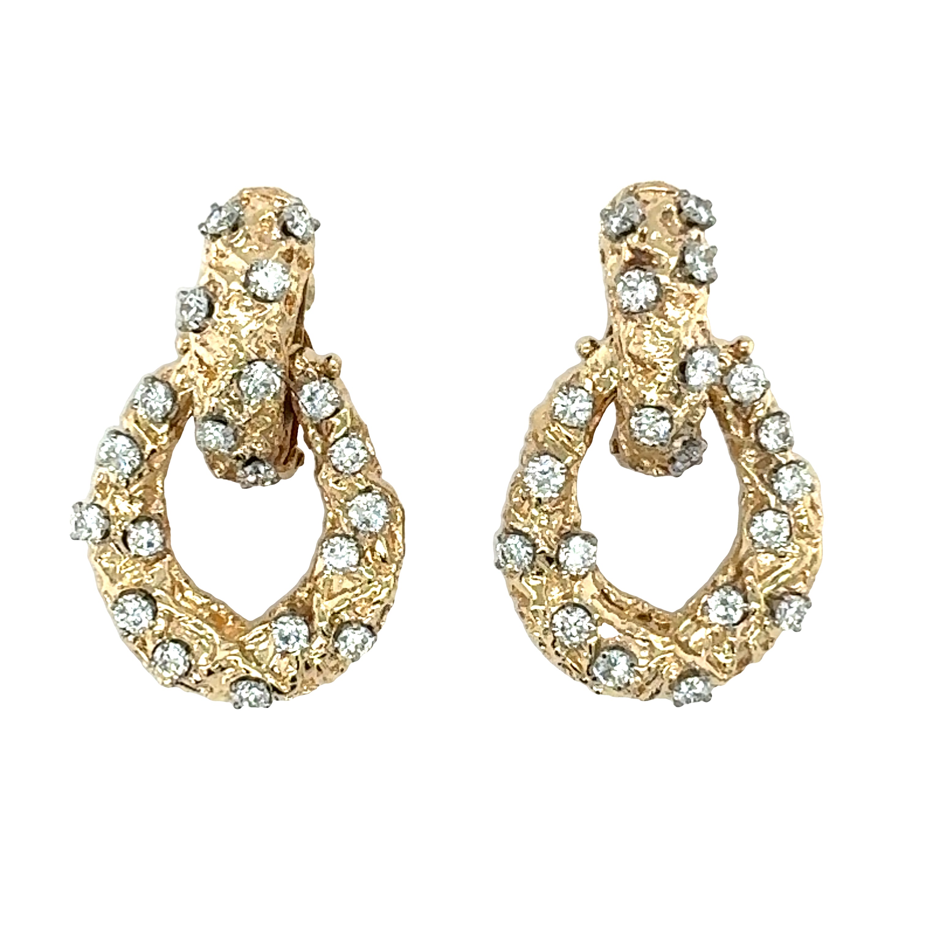 14K Yellow Gold Diamond Doorknocker Earrings
