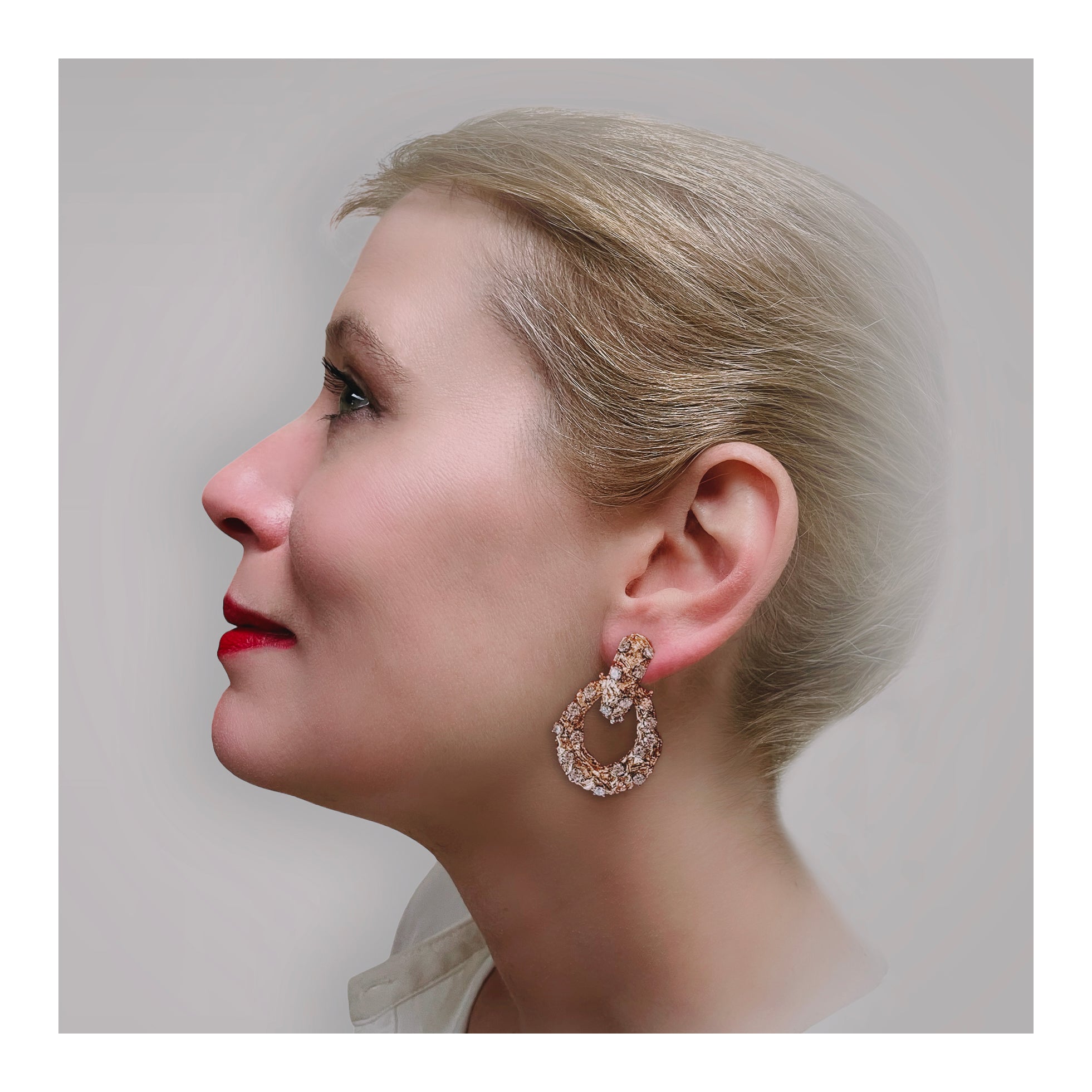 14K Yellow Gold Diamond Doorknocker Earrings
