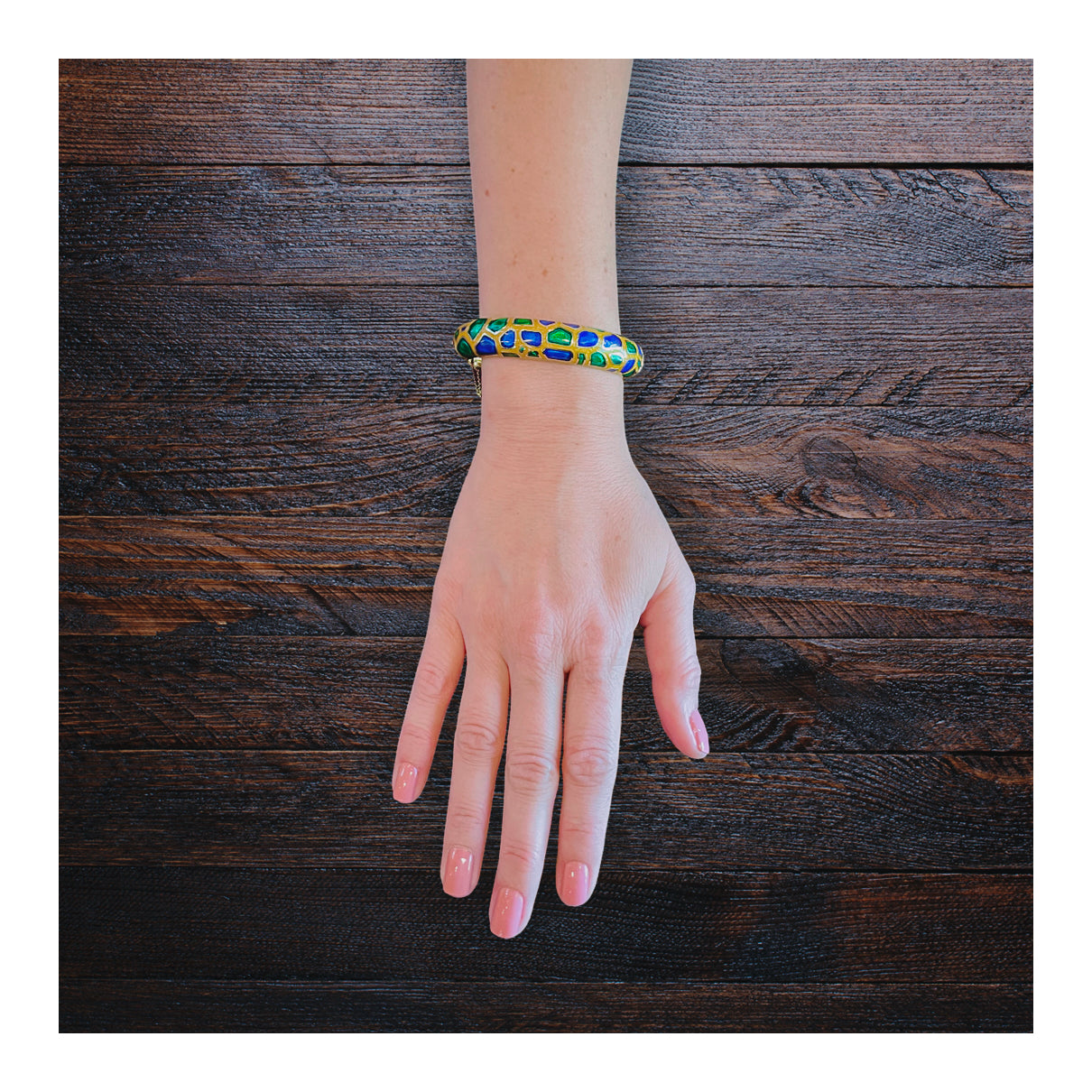 14K Yellow Gold Enamel Bangle Bracelet