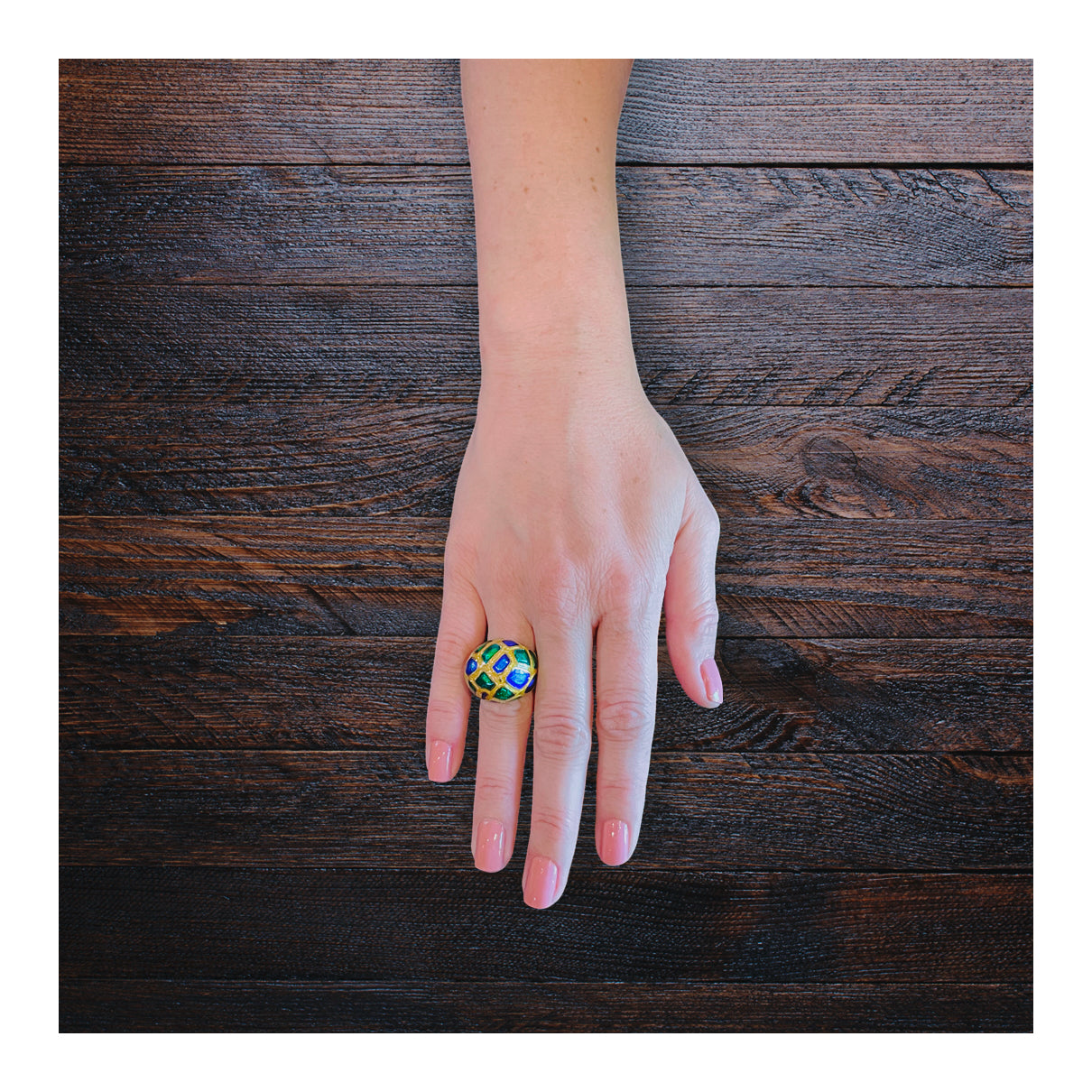 14K Yellow Gold Enamel Dome Ring