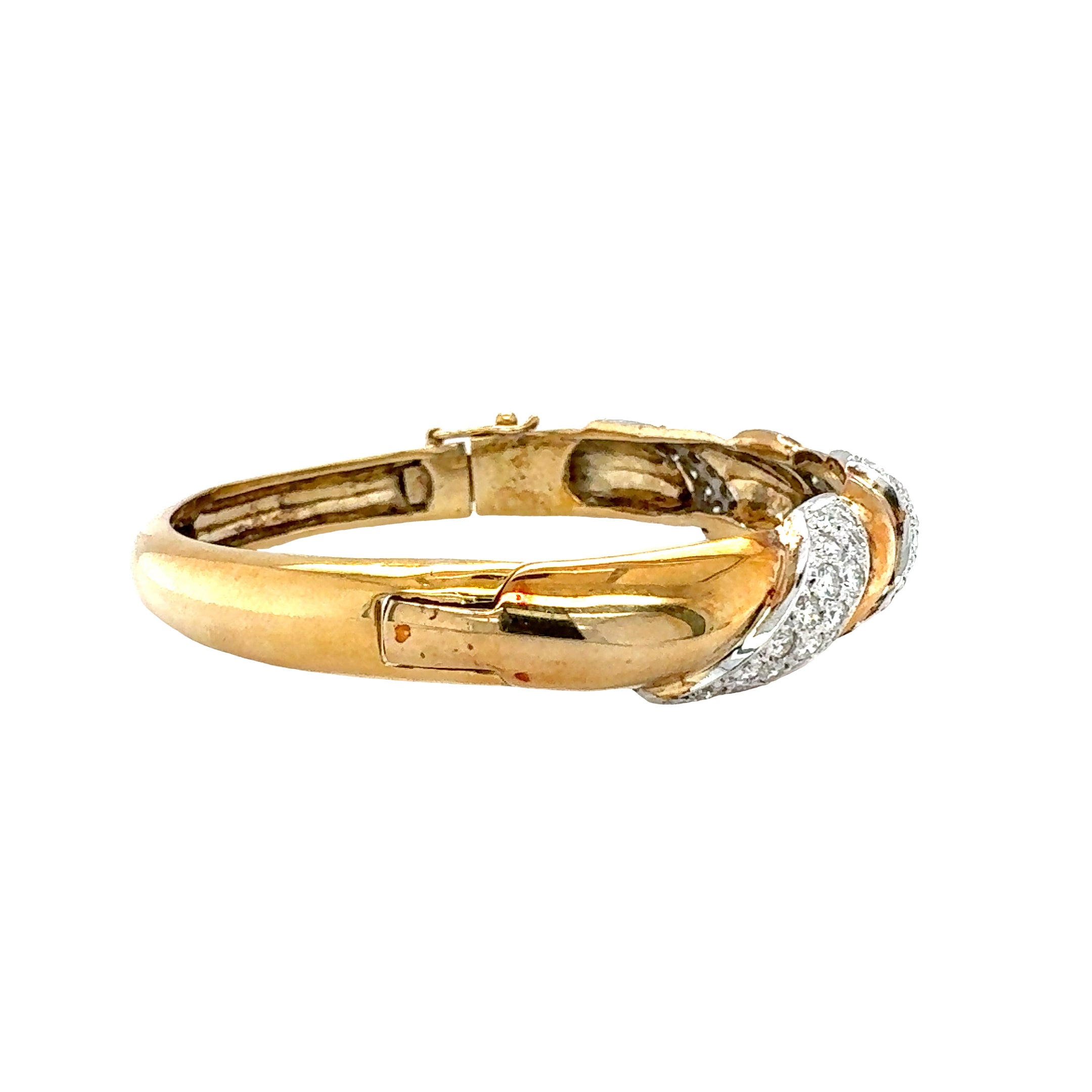 14K Yellow and White Gold Diamond Bangle Bracelet