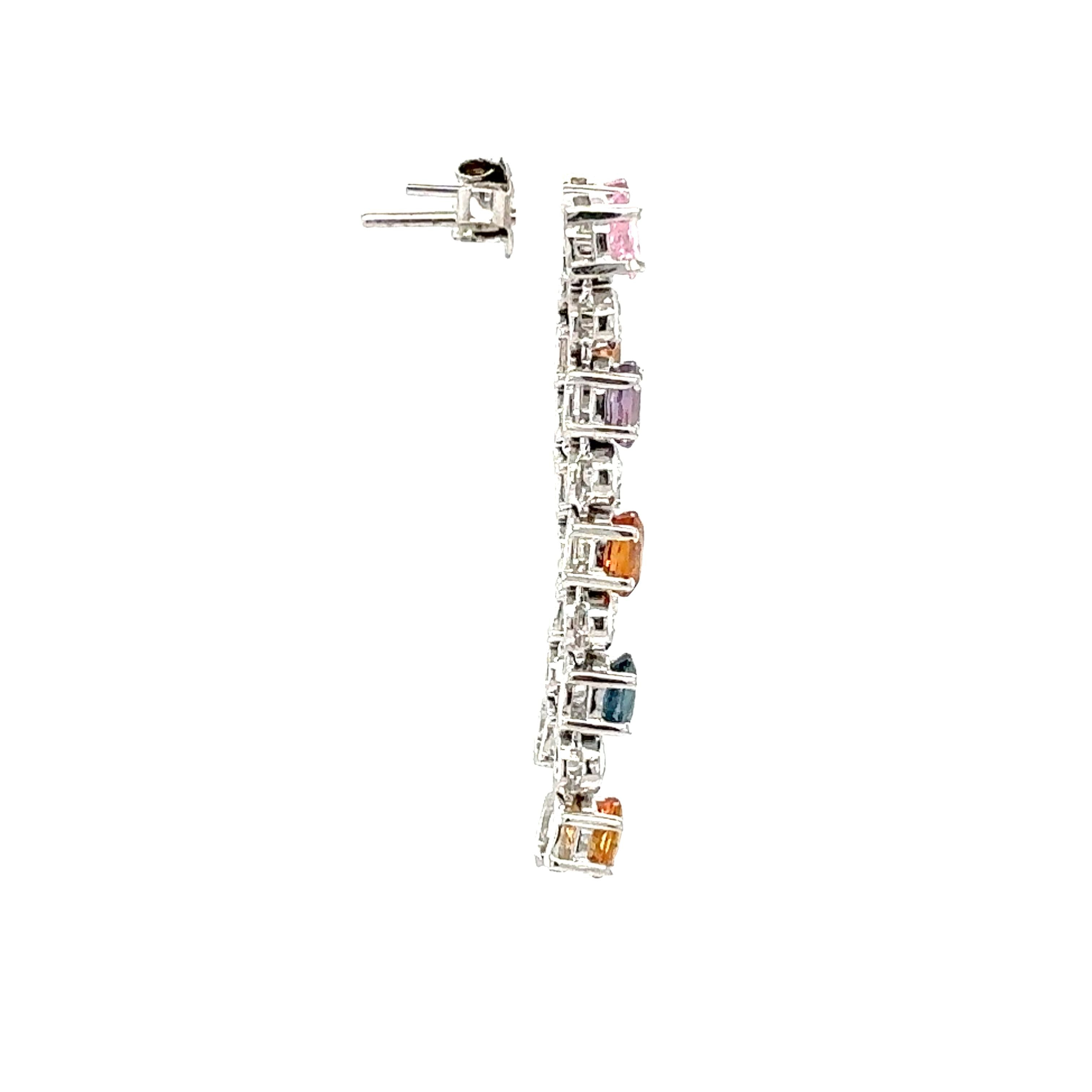 18K White Gold Multi-Color Sapphire and Diamond Earrings