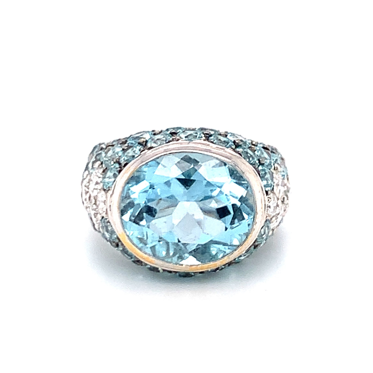 Aquamarine, Blue Zircon and Diamond 18K White Gold Ring, circa 1970s