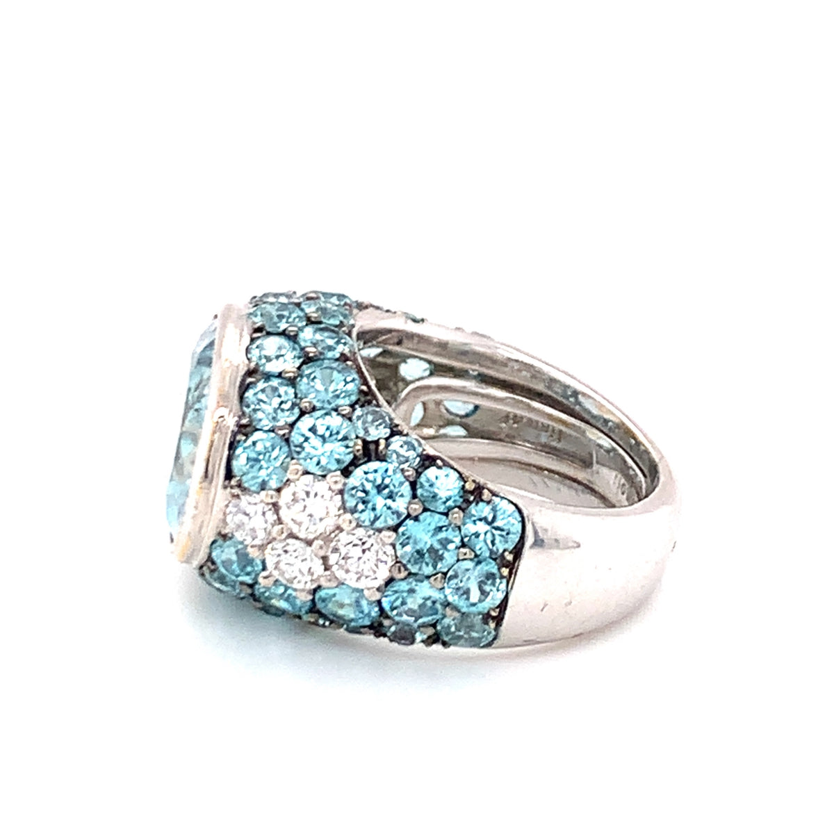 Aquamarine, Blue Zircon and Diamond 18K White Gold Ring, circa 1970s