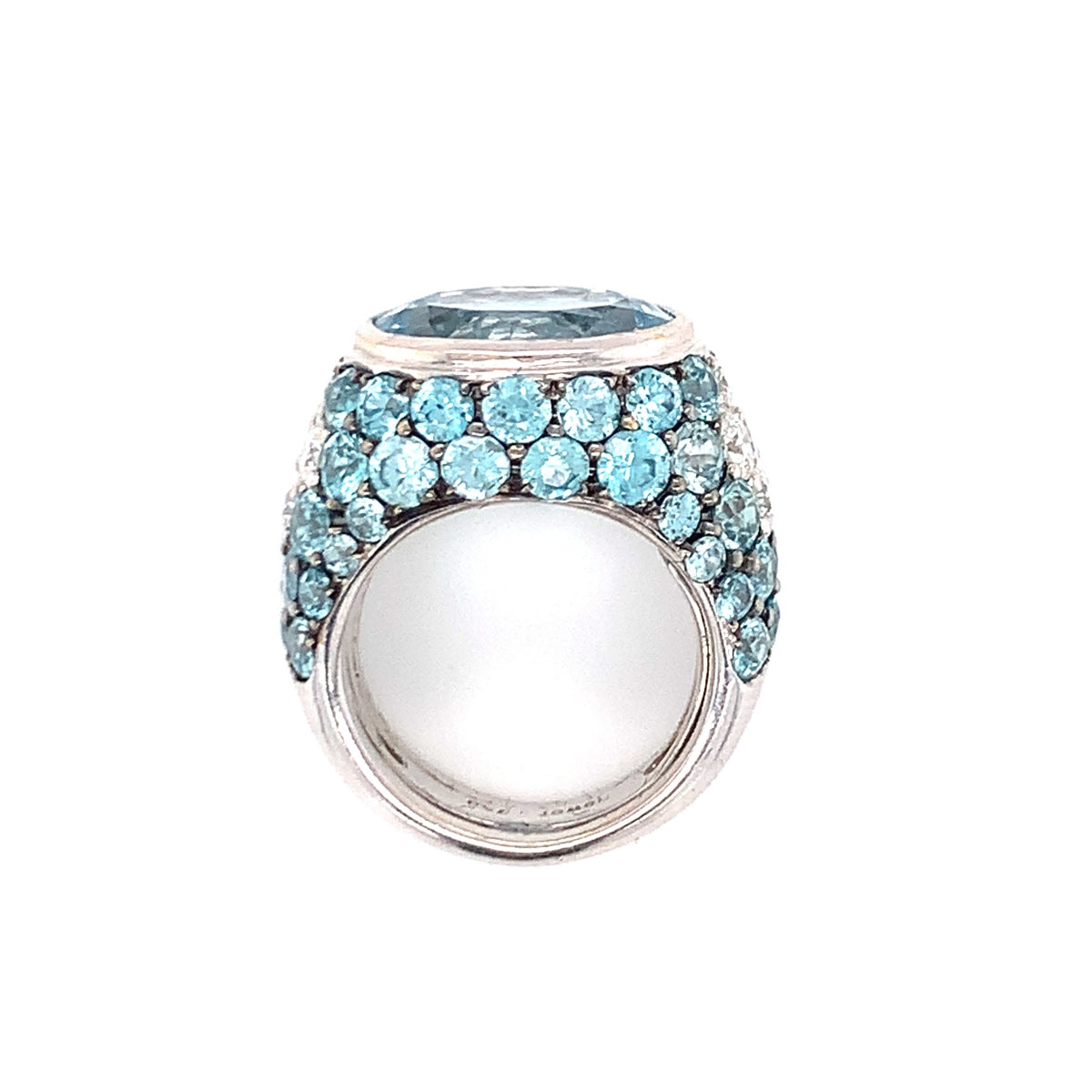 Aquamarine, Blue Zircon and Diamond 18K White Gold Ring, circa 1970s