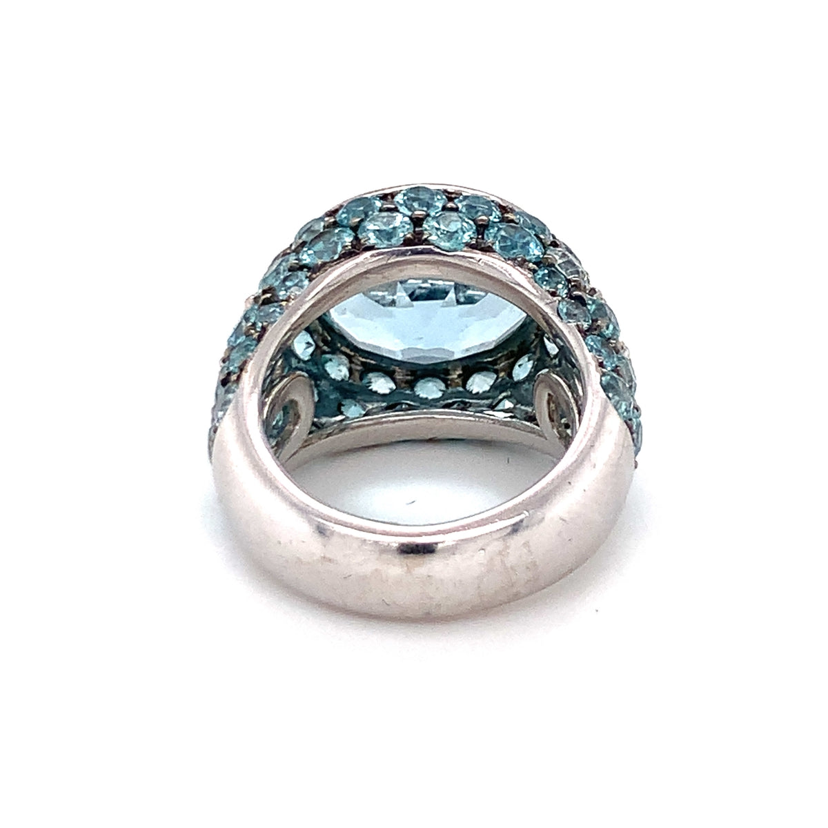 Aquamarine, Blue Zircon and Diamond 18K White Gold Ring, circa 1970s