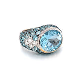 Aquamarine, Blue Zircon and Diamond 18K White Gold Ring, circa 1970s
