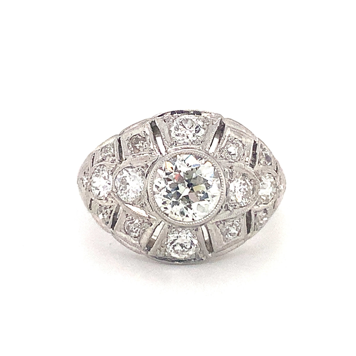 Art Deco Diamond Bombe Platinum Ring, circa 1920s