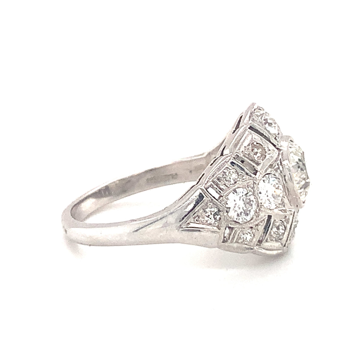 Art Deco Diamond Bombe Platinum Ring, circa 1920s