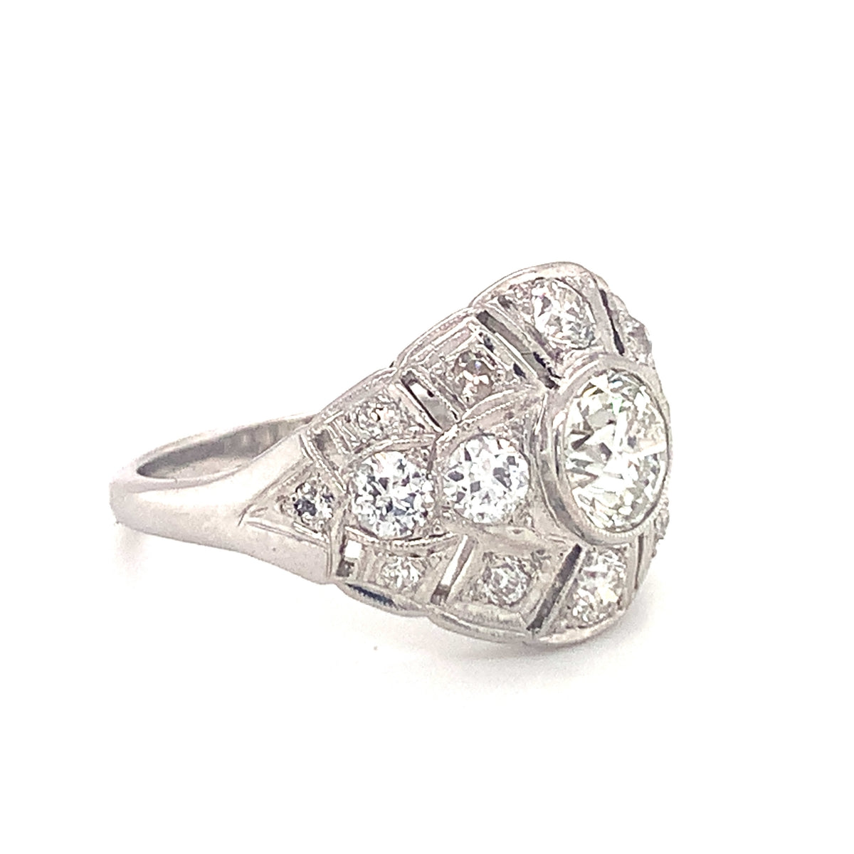 Art Deco Diamond Bombe Platinum Ring, circa 1920s