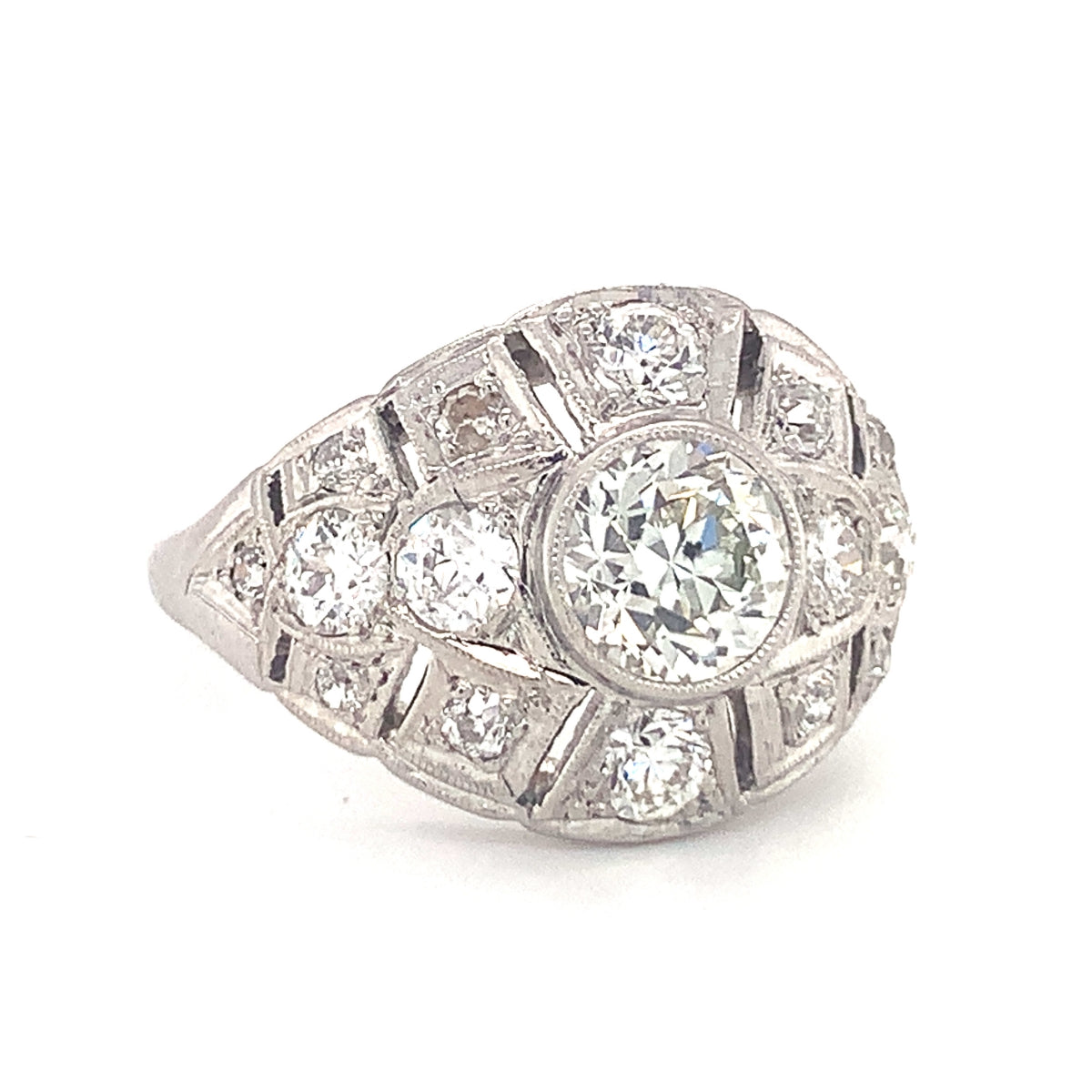 Art Deco Diamond Bombe Platinum Ring, circa 1920s