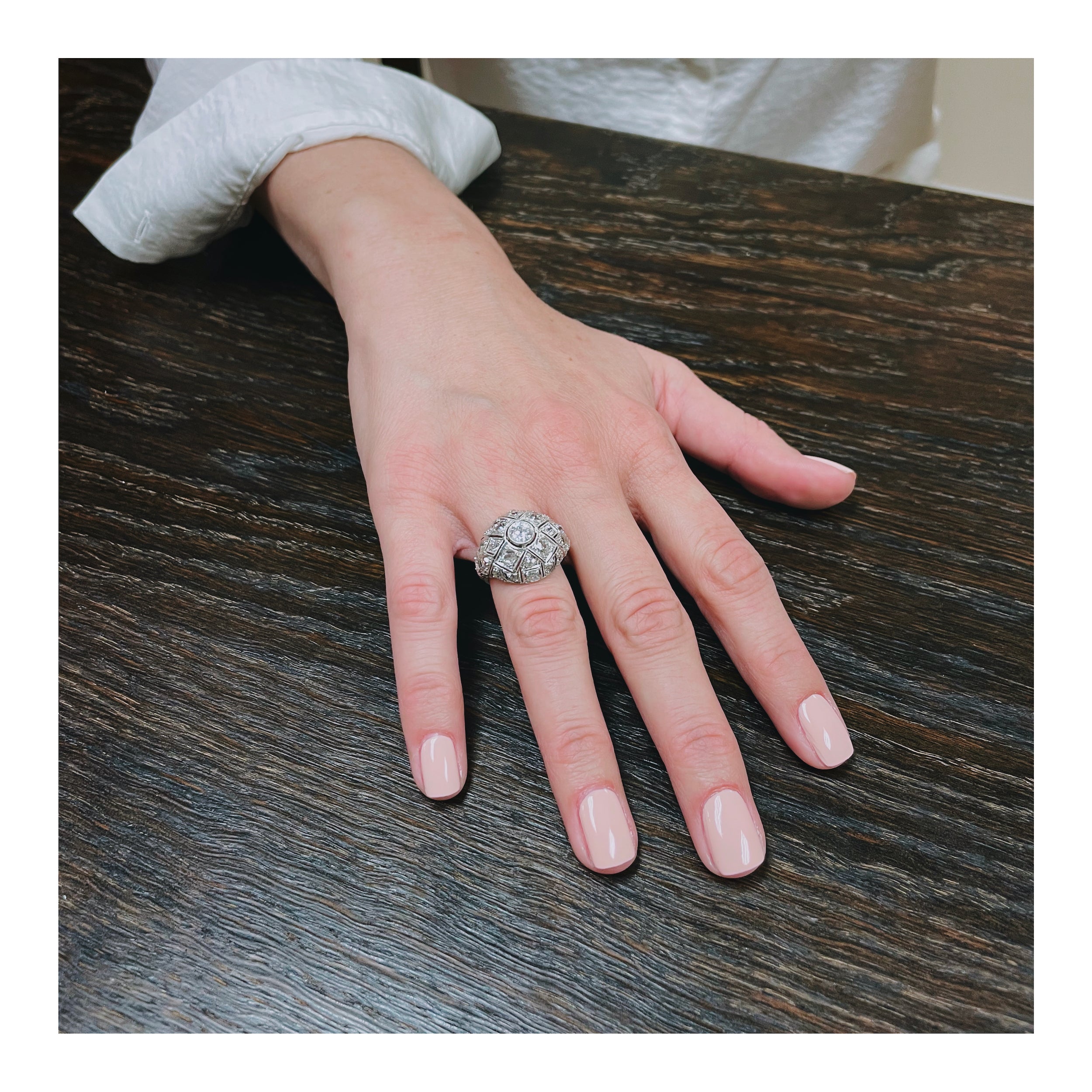 Art Deco Diamond Bombe Platinum Ring, circa 1920s