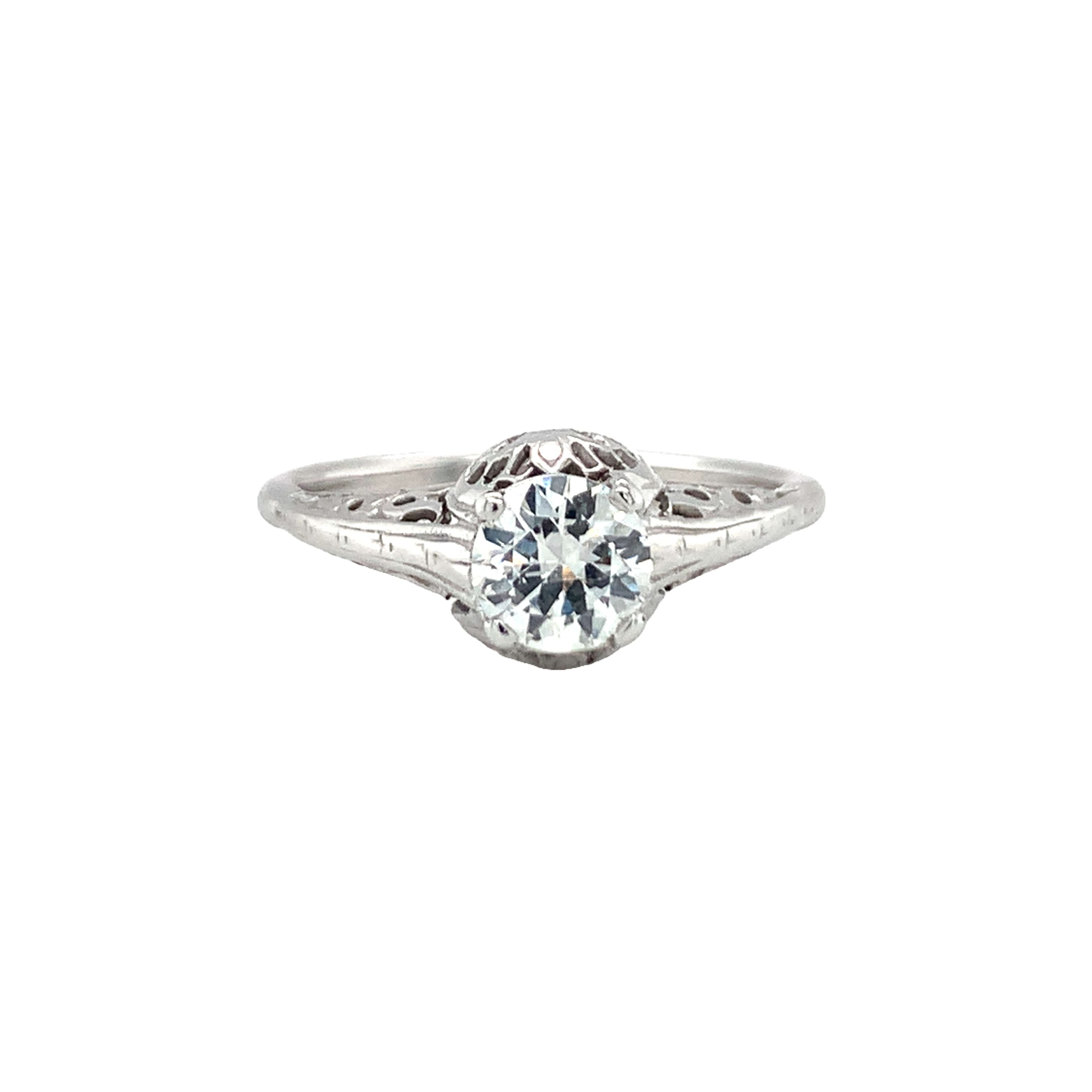 Art Deco Diamond Solitaire White Gold Ring