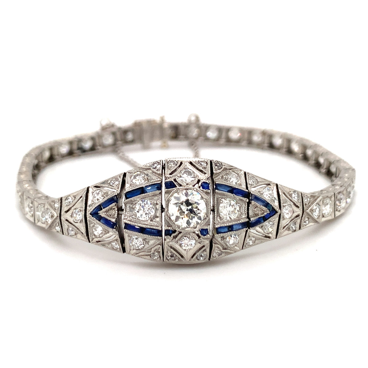 Art Deco Diamond and Sapphire Platinum Bracelet, circa 1920s