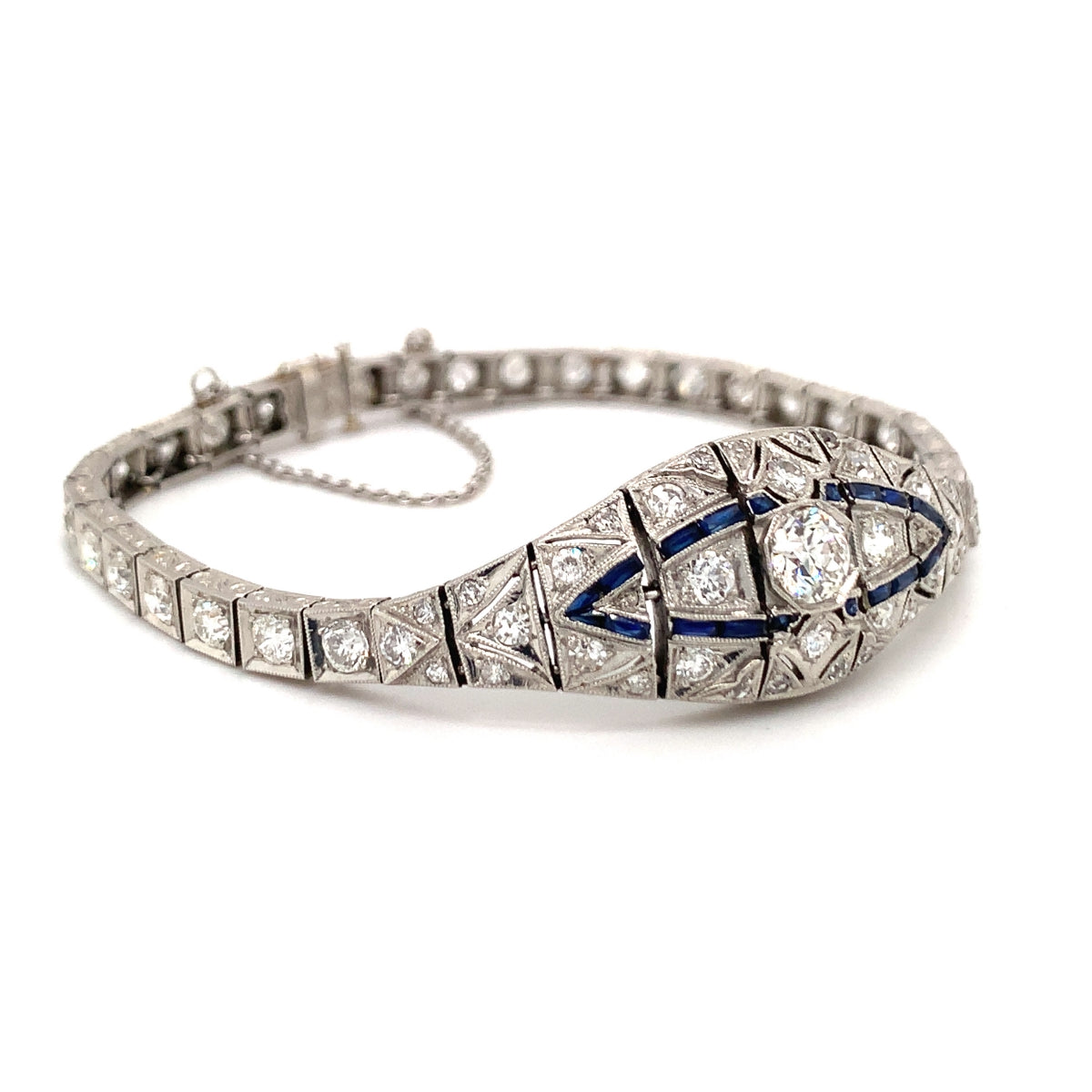 Art Deco Diamond and Sapphire Platinum Bracelet, circa 1920s