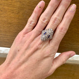 Art Deco Diamond and Sapphire Platinum Filigree Ring, circa 1920s