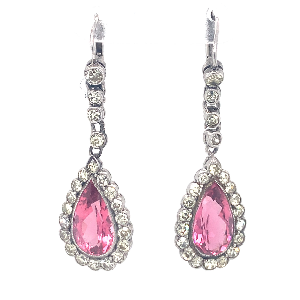 Art Deco Pink Tourmaline Dangling Platinum and Gold Earrings, circa 1930s