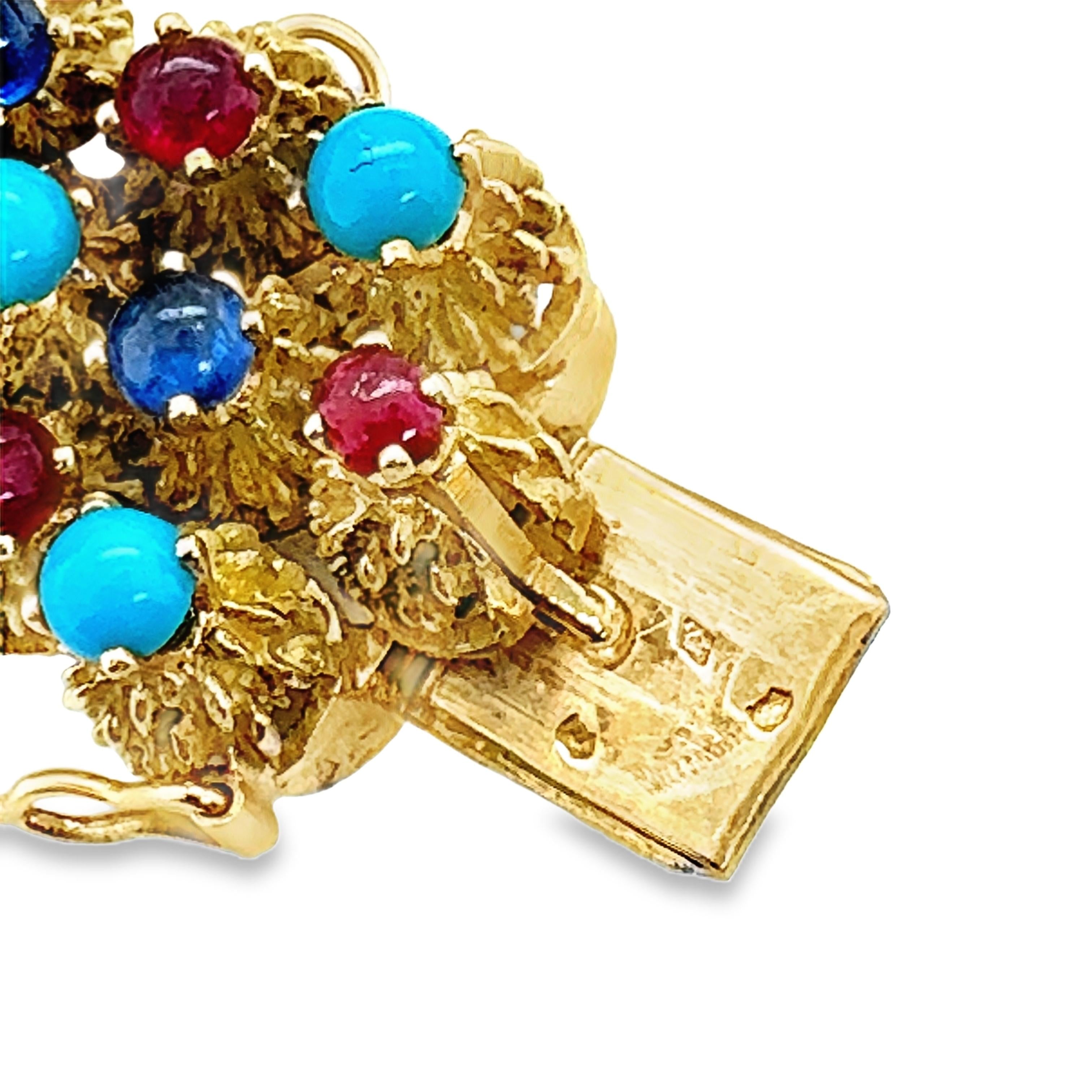 18K YELLOW GOLD RUBY, SAPPHIRE AND TURQUOISE BRACELET