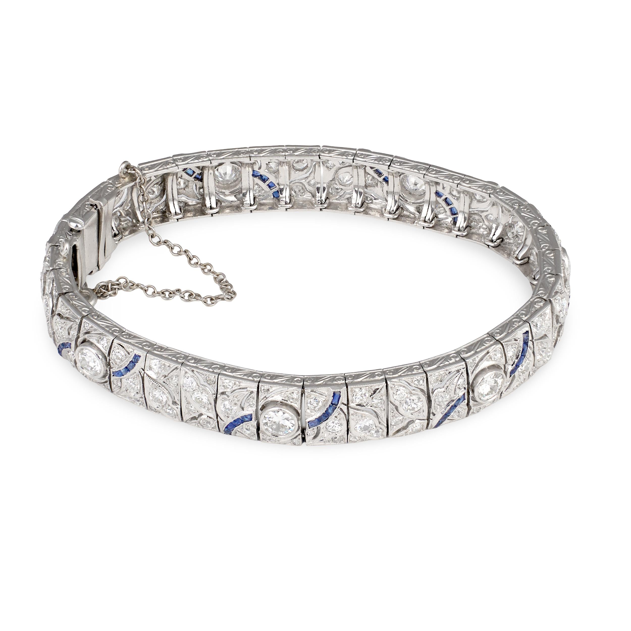 Art Deco Diamond and Sapphire Platinum Bracelet, circa 1930s
