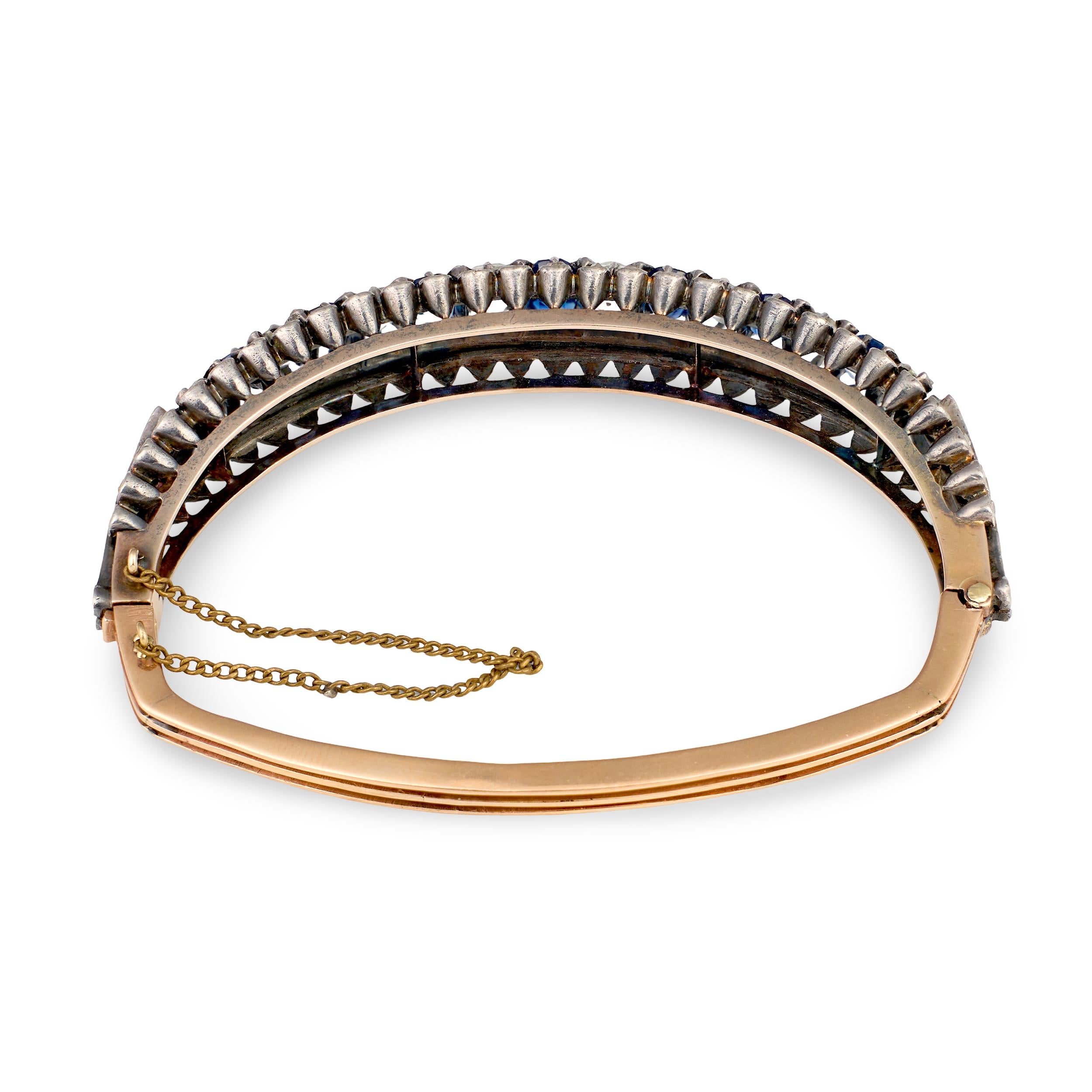 Victorian Sapphire and Diamond Cuff in Silver-Topped Gold, circa 1900s