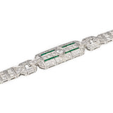 Art Deco Diamond and Emerald Platinum Bracelet, circa 1920s