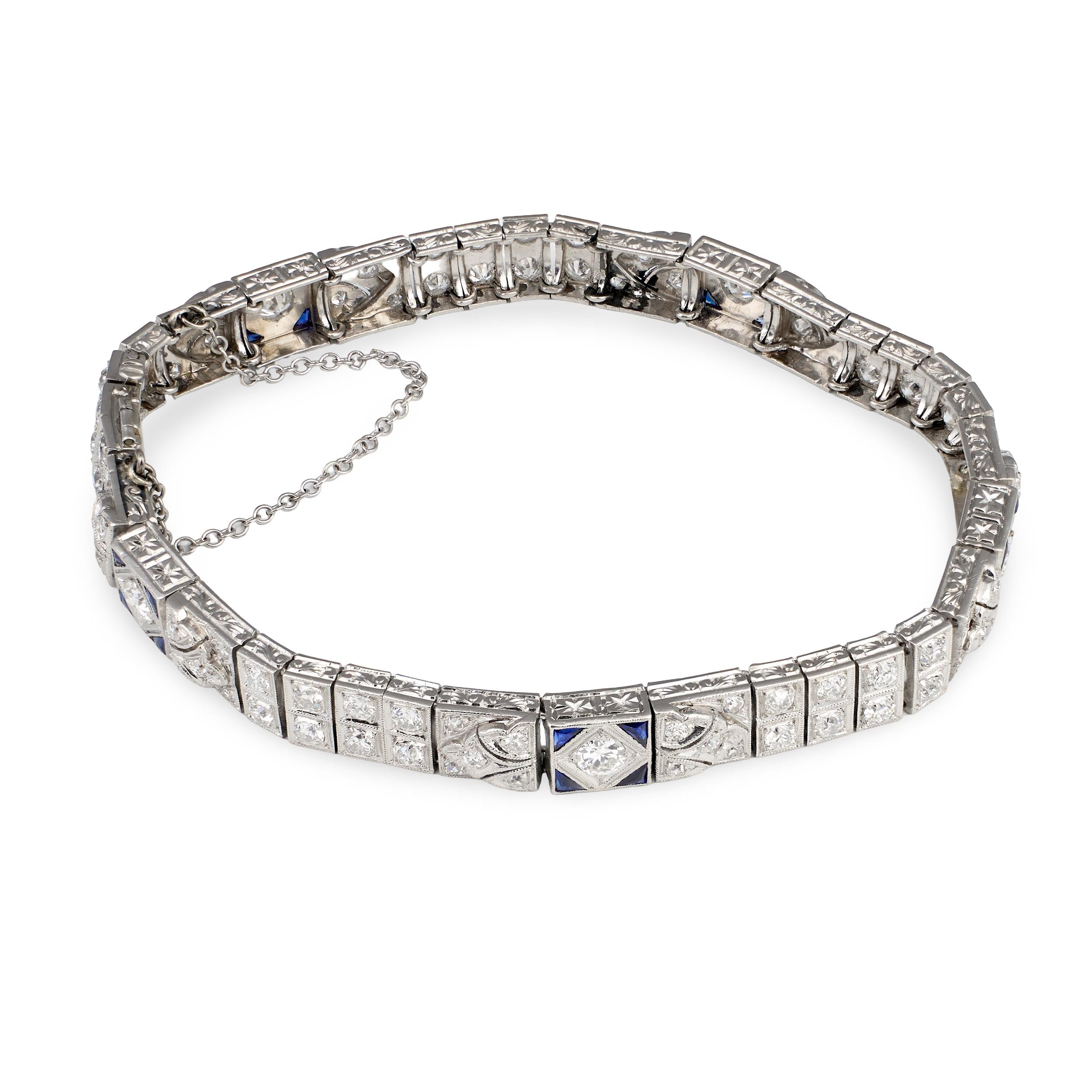 Art Deco Diamond and Sapphire Platinum Bracelet