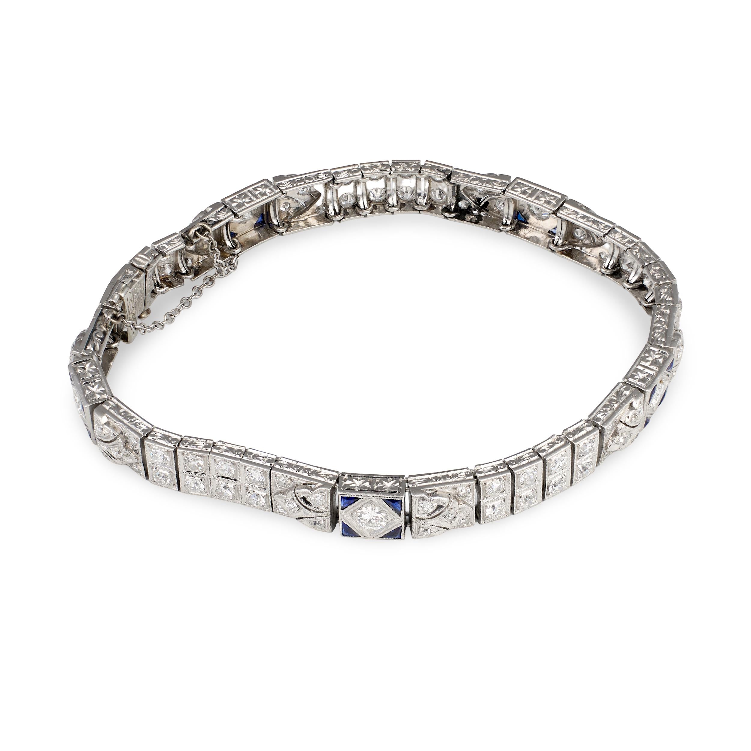 Art Deco Diamond and Sapphire Platinum Bracelet