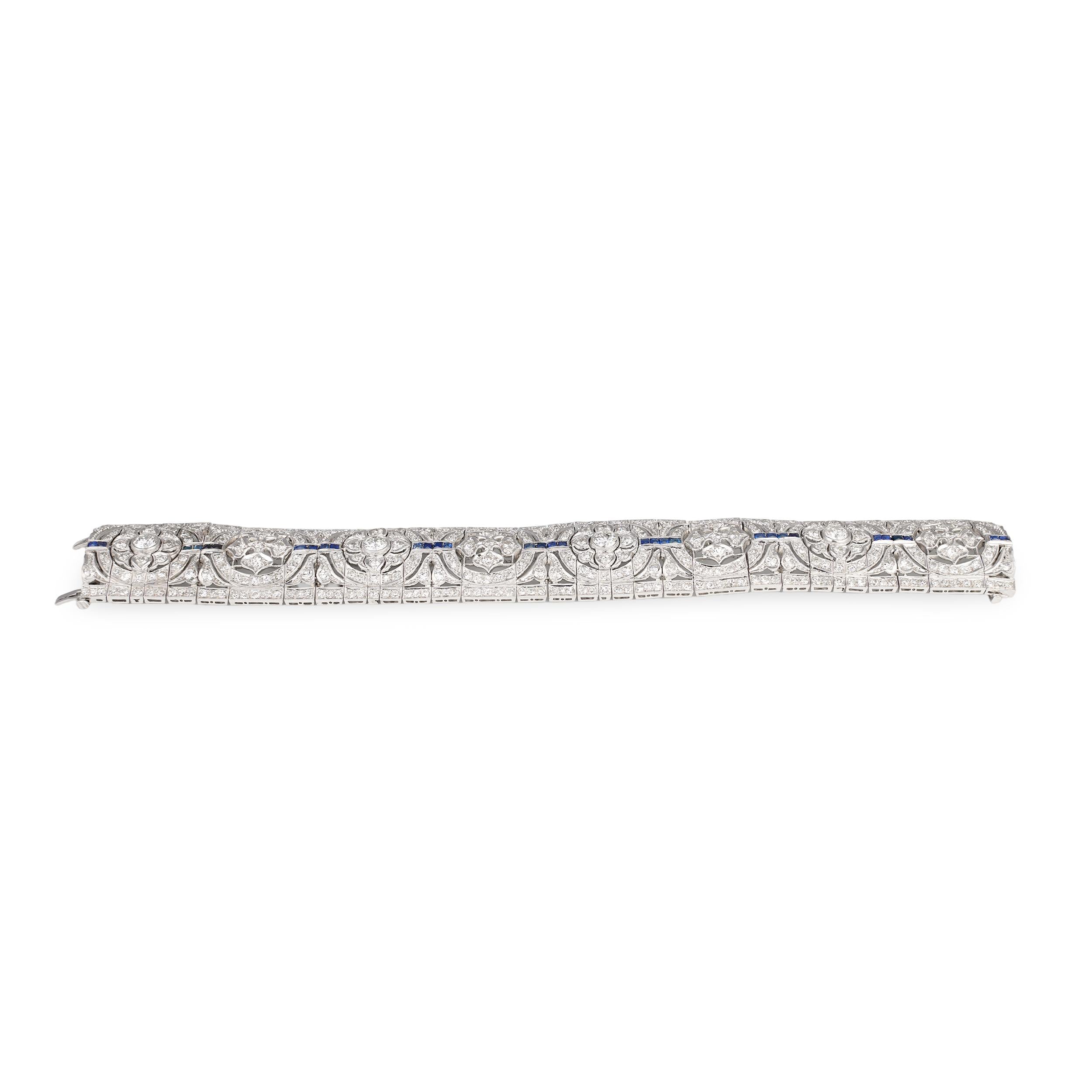 Art Deco Diamond and Sapphire Platinum Bracelet