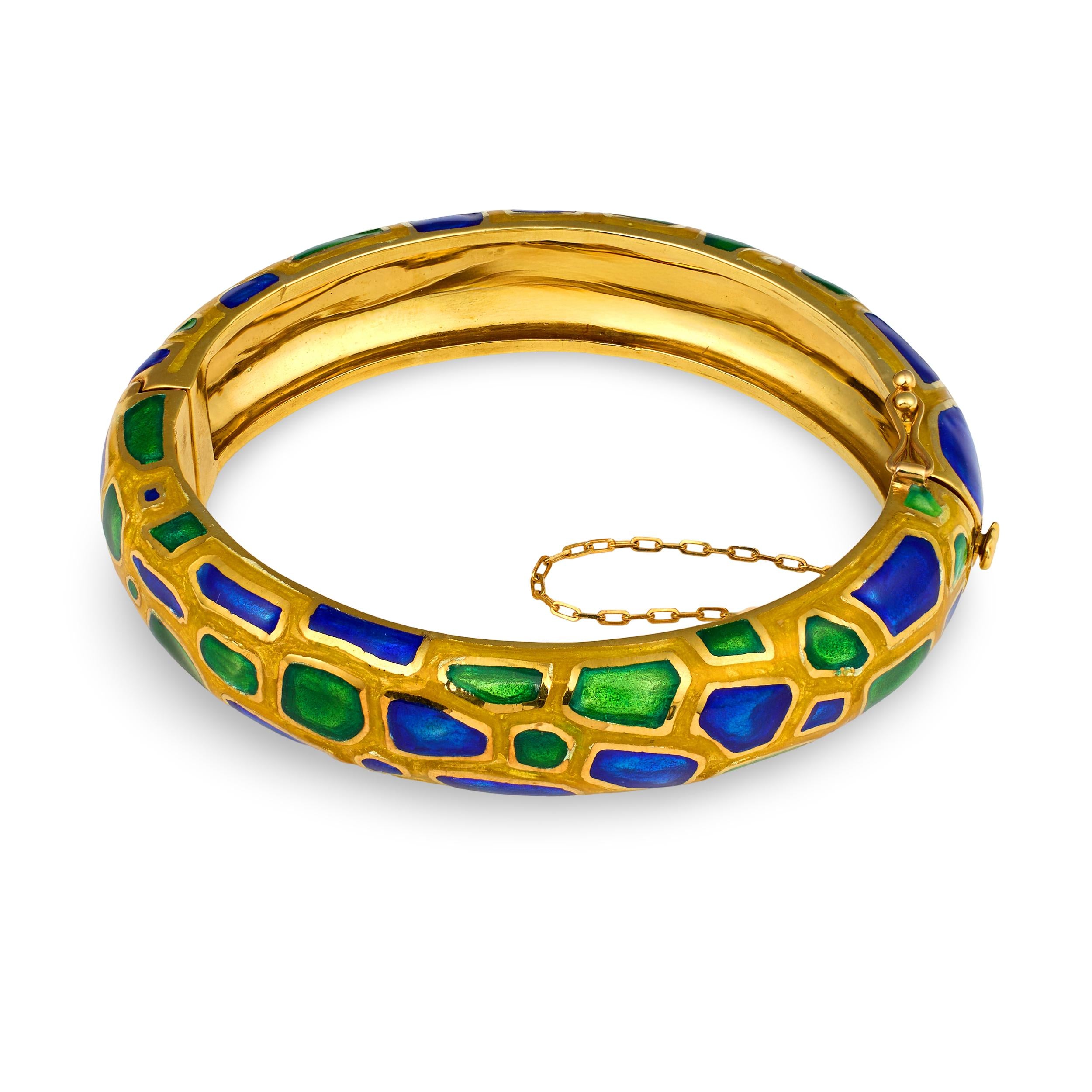 14K Yellow Gold Enamel Bangle Bracelet