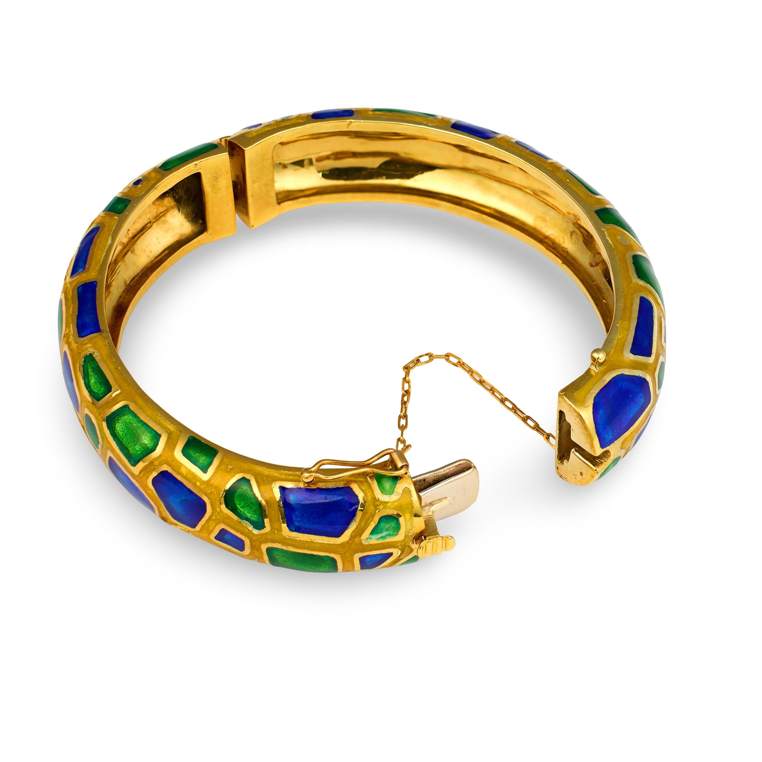 14K Yellow Gold Enamel Bangle Bracelet