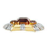Retro Period Citrine and Diamond Brooch in 14K Gold, circa 1940s