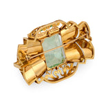 Retro Green Beryl and Diamond 14k Rose Gold Brooch, circa 1940s