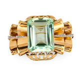 Retro Green Beryl and Diamond 14k Rose Gold Brooch, circa 1940s