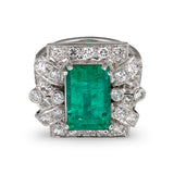 Art Deco Emerald and Diamond Platinum Ring