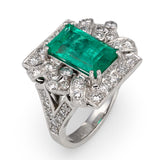 Art Deco Emerald and Diamond Platinum Ring