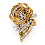 Diamond 18k Yellow and White Gold Brooch / Pendant, circa 1960s