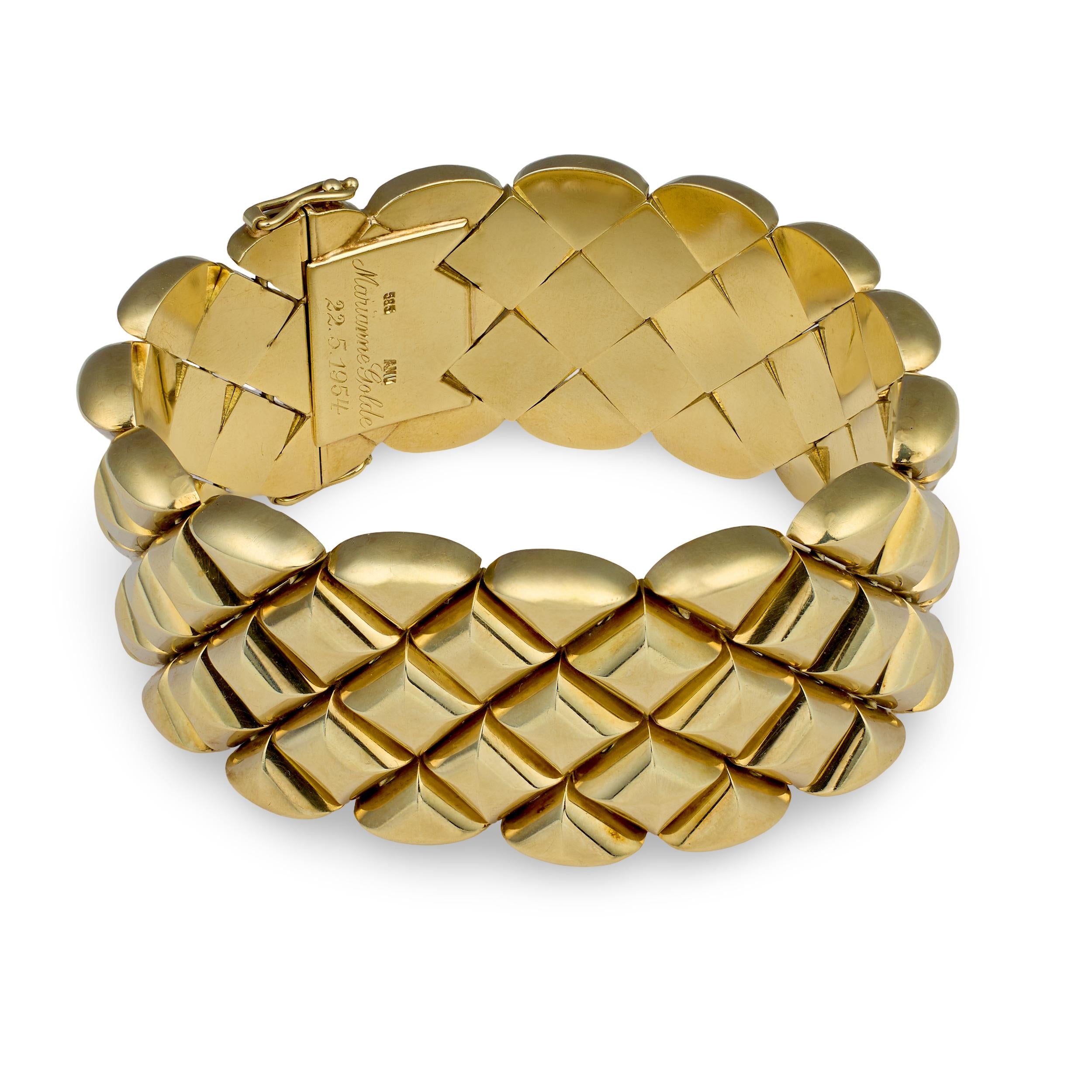 Chevron Link Bracelet in 14k Yellow Gold, circa 1940s