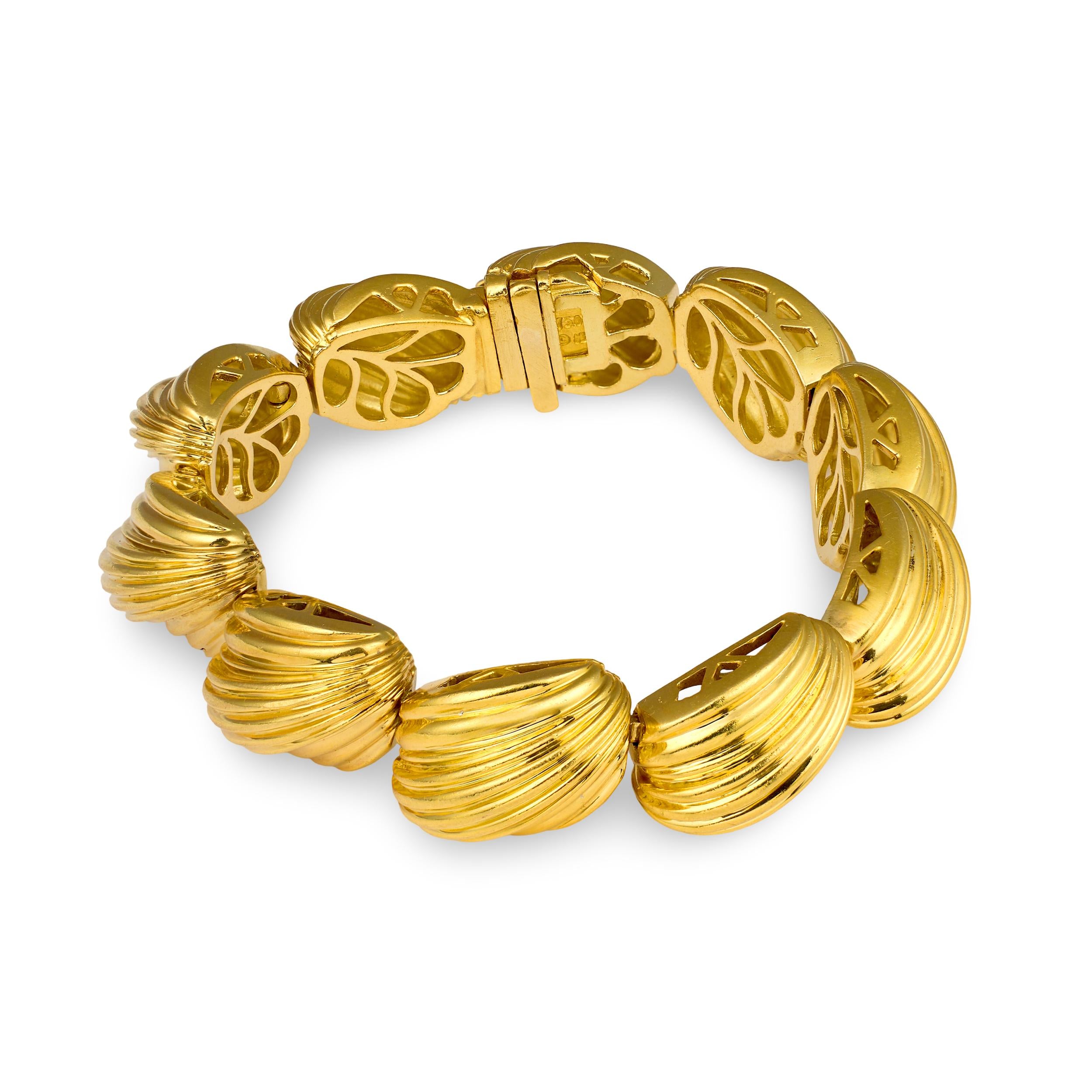 Shell Link 18K Yellow Gold Bracelet by Hammerman Brothers
