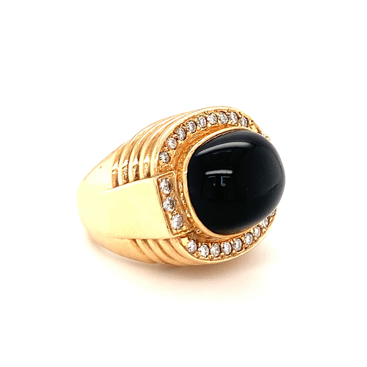 Black Onyx and Diamond Dome Yellow Gold Ring, circa 1970s