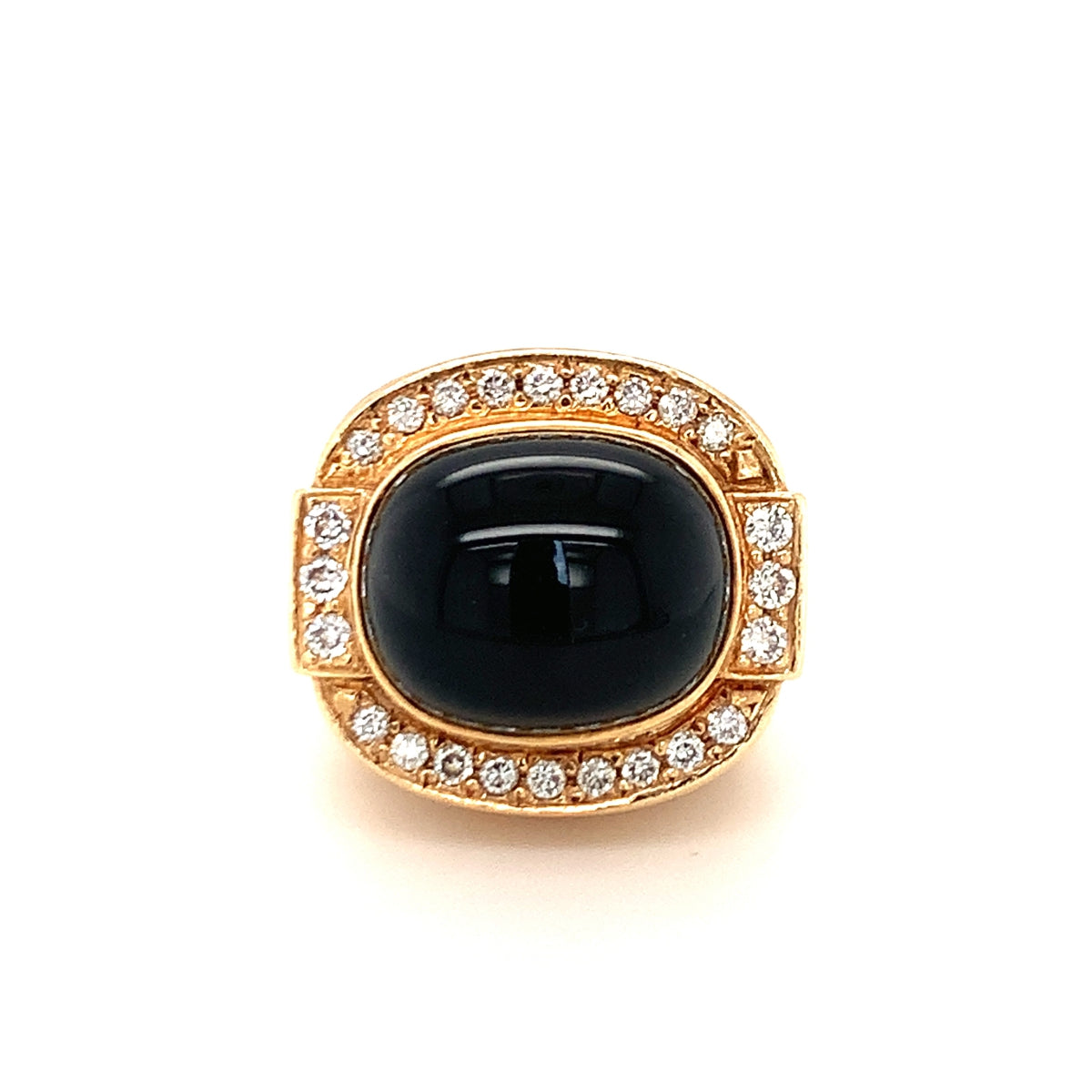 Black Onyx and Diamond Dome Yellow Gold Ring, circa 1970s