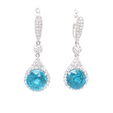Blue Zircon and Diamond Dangle 18K White Gold Earrings, circa 1980s